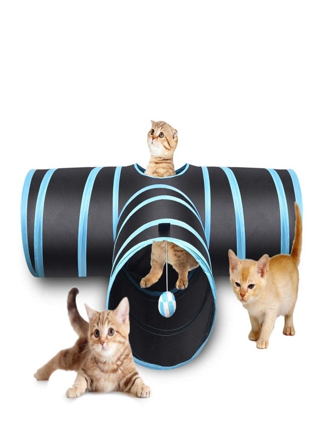 ZIBUYU® Cat Toys for Kittens 3 Way Cat Tunnel Pet Tube Interactive Foldable Hiding Training Toy for Cat Kitten Rabbit and Puppies with Hanging Teaser Toy - Blue - Image 1